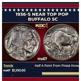 1936-s Buffalo Nickel Near Top Pop 5c ms67 SEGS