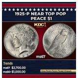 1925-p Peace Dollar Near Top Pop $1 ms67 SEGS