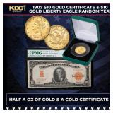 1907 $10 Gold Certificate & $10 Gold Liberty Eagle