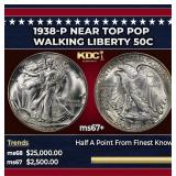 1938-p Walking Liberty Half Dollar Near Top Pop 50