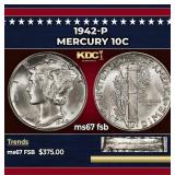1942-p Mercury Dime 10c ms67 fsb SEGS