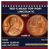1931-s Lincoln Cent Near Top Pop! 1c ms66 rd SEGS