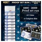 1999-2009 Full Proof Set Run - 127 Coins, 11 Sets