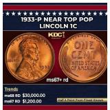 1933-p Lincoln Cent Near Top Pop 1c ms67+ rd SEGS
