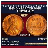 1931-d Lincoln Cent Near Top Pop! 1c ms66+ rd SEGS
