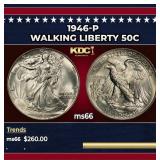 1946-p Walking Liberty Half Dollar 50c Grades ms66