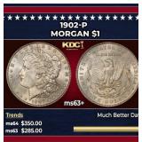 1902-p Morgan Dollar $1 Grades ms63+