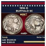 1916-d Buffalo Nickel 5c ms65+ SEGS