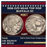 1938-d/d Buffalo Nickel Near Top Pop 5c ms67+ SEGS