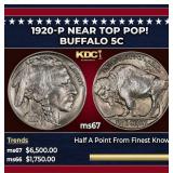 1920-p Buffalo Nickel Near Top Pop! 5c ms67 SEGS