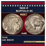 1920-p Buffalo Nickel 5c Grades ms65