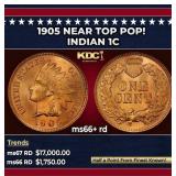 1905 Indian Cent Near Top Pop! 1c ms66+ rd SEGS