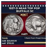 1937-d Buffalo Nickel Near Top Pop 5c ms67+ SEGS
