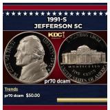 1991-s Proof Jefferson Nickel 5c pr70 dcam SEGS