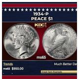 1934-p Peace Dollar $1 Grades ms65