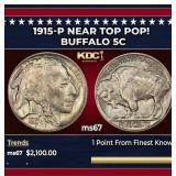 1915-p Buffalo Nickel Near Top Pop! 5c ms67 SEGS