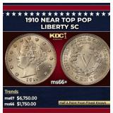 1910 Liberty Nickel Near Top Pop 5c ms66+ SEGS