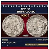 1914-d Buffalo Nickel 5c ms65 SEGS