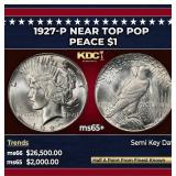 1927-p Peace Dollar Near Top Pop $1 ms65+ SEGS
