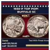 1930-p Buffalo Nickel TOP POP! 5c ms67+ SEGS