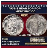 1939-s Mercury Dime Near Top Pop 10c ms67+ FSB SEG