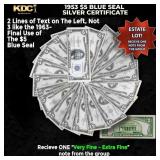 1x 1953 $5 Blue Seal Silver Certificate Grades VF/