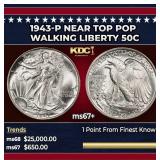 1943-p Walking Liberty Half Dollar Near Top Pop 50