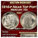 1916-p Mercury Dime Near Top Pop! 10c ms67+ FSB SE