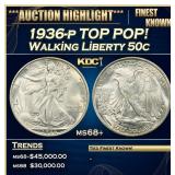 1936-p Walking Liberty Half Dollar TOP POP! 50c ms