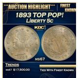 1893 Liberty Nickel TOP POP! 5c ms67 SEGS