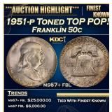 1951-p Franklin Half Dollar Toned TOP POP! 50c ms6
