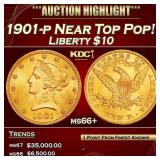 1901-p Gold Liberty Eagle Near Top Pop! $10 ms66+
