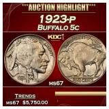1923-p Buffalo Nickel 5c ms67 SEGS