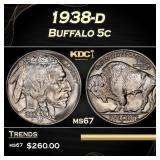 1938-d Buffalo Nickel 5c ms67 SEGS