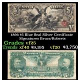 1896 $5 Blue Seal Silver Certificate Grades vf+ Si