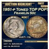 1951-p Franklin Half Dollar Toned TOP POP! 50c ms6