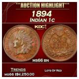 1894 Indian Cent 1c ms66 bn SEGS