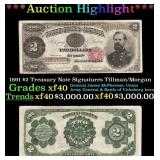 1891 $2 Treasury Note Grades xf Signatures Tillman