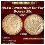 1914-d Barber Quarter Toned Near Top Pop! 25c ms66