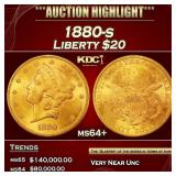 1880-s Gold Liberty Double Eagle $20 ms64+ SEGS