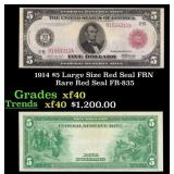 1914 $5 Large Size Red Seal FRN Rare Red Seal Grad
