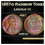 PCGS 1957-d Lincoln Cent Rainbow Toned 1c ms65 bn
