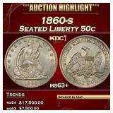 1860-s Seated Half Dollar 50c ms63+ SEGS