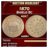 1870 Shield Nickel 5c ms66+ SEGS