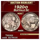 1920-d Buffalo Nickel 5c ms64 SEGS