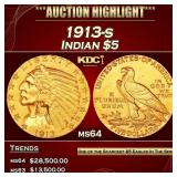 1913-s Gold Indian Half Eagle $5 ms64 USCG