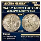 1941-p Walking Liberty Half Dollar Toned TOP POP!