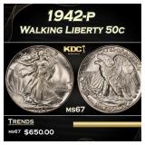 1942-p Walking Liberty Half Dollar 50c ms67 SEGS