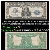 1899 $5 Large Size Silver Certificate Oncpapa Indi