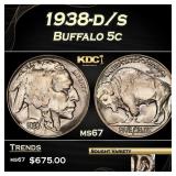 1938-d/s Buffalo Nickel 5c ms67 SEGS
